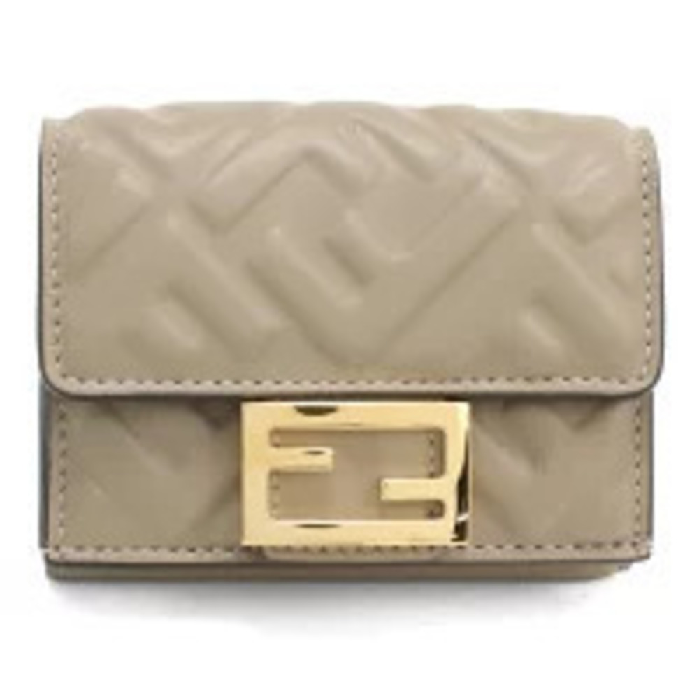 Fendi Tri fold Wallet Coin Purse Compact Leather Gray